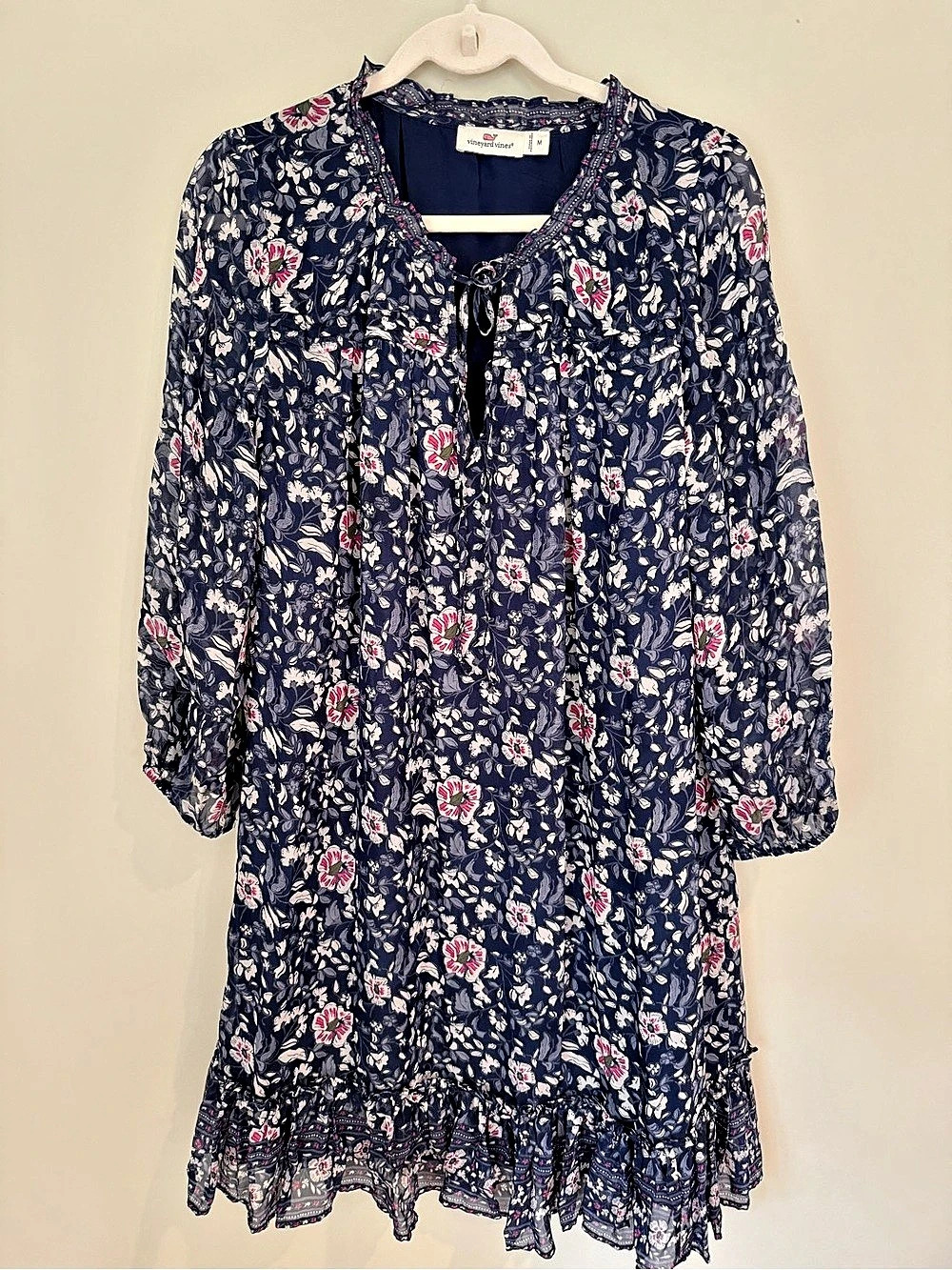 Vineyard Vines Navy Floral Ruffle Dress Size M